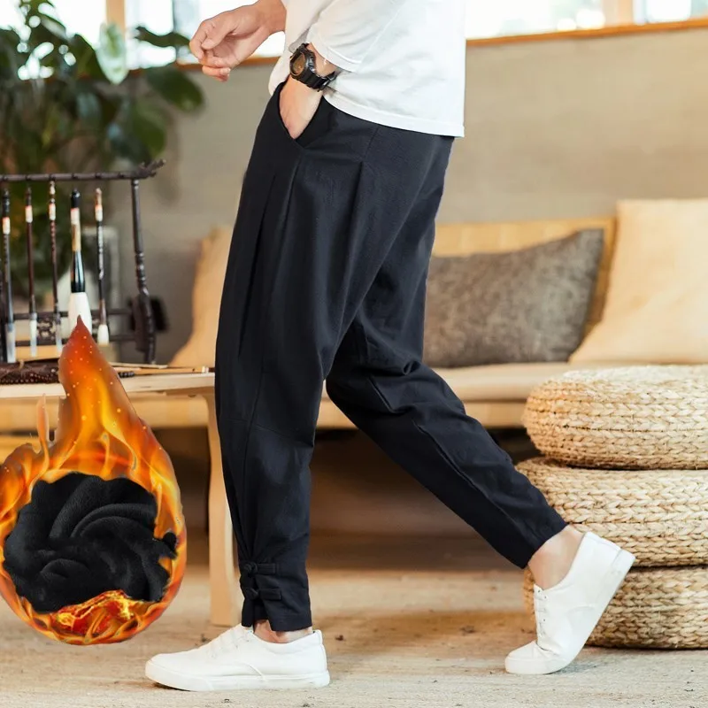 Новая брендовая мужская одежда осенние мужские брюки свободные хлопковые бегуны спортивные штаны повседневные спортивные штаны Зимние мужские бархатные брюки - Цвет: black plus velvet