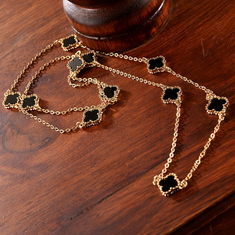 2016 New Fashion Hot Statement Chains Linked Chain Necklace Gold Plated Four Leaf Clover Women