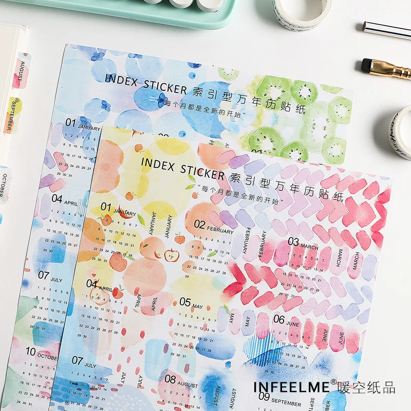 

2 Pcs/Set 2019 Colorful Index Perpetual Calendar Decorative Sticker Diary Scrapbook Label DIY Stationery Stickers