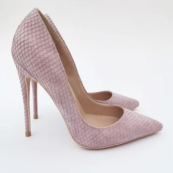 

New pink-purple snakeskin fine-heeled shoes, small size for women's pointed, shallow-mouthed 10cm social professional single sho