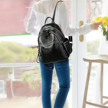 

OCARDIAN bag Women's and girl Fashion pure Color Leather Backpack Versatile Large Capacity Travel Bag Backpack a15