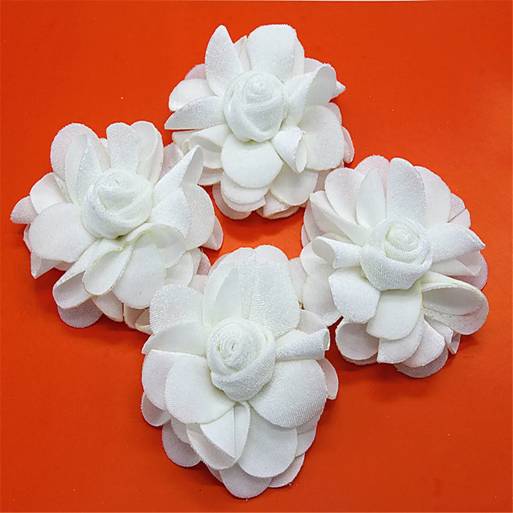 

10pcs/lot velvet fabric rosette center flower for clothes garment off white color flower hair accessories