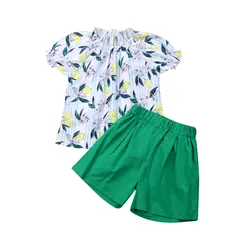 Великобритания лето детская одежда для новорожденных девочек цветочные Кофты + штаны; шорты комплект одежды От 1 до 6 лет
