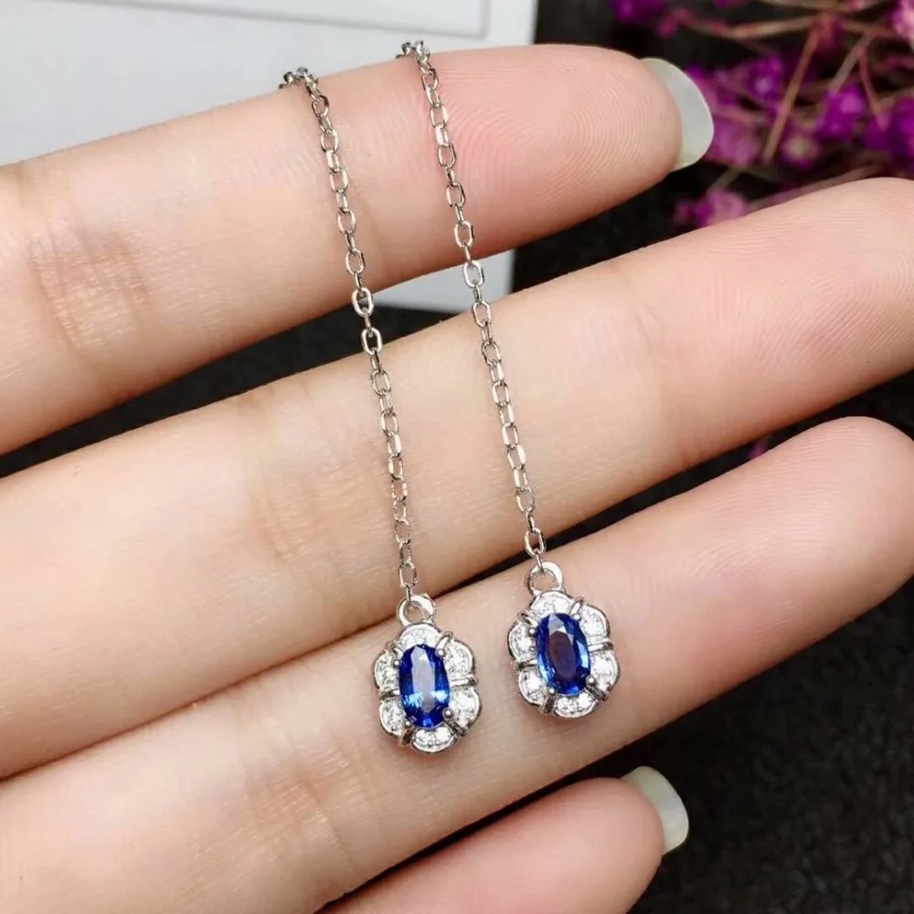 shilovem 925 silver sterling natural Natural sapphire Drop Earring line fine Jewelry 3*6mm party trendy new 2018 ybje030601agl