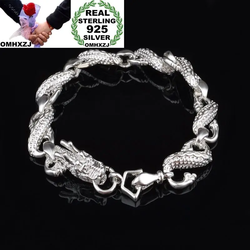 

OMHXZJ Wholesale Personality Fashion Woman Girl Party Wedding Gift Black Silver Dragon Chain 925 Sterling Silver Bracelet BR17