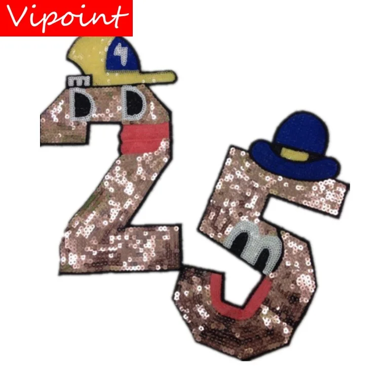 

VIPOINT embroidery Sequins big 25 patches number patches badges applique patches for clothing LS-68