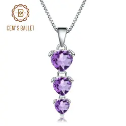 GEM'S BALLET 2.43Ct натуральный аметистовый драгоченный камень кулон 925 пробы Серебряное сердце романтическое ожерелье для женщин Свадебные