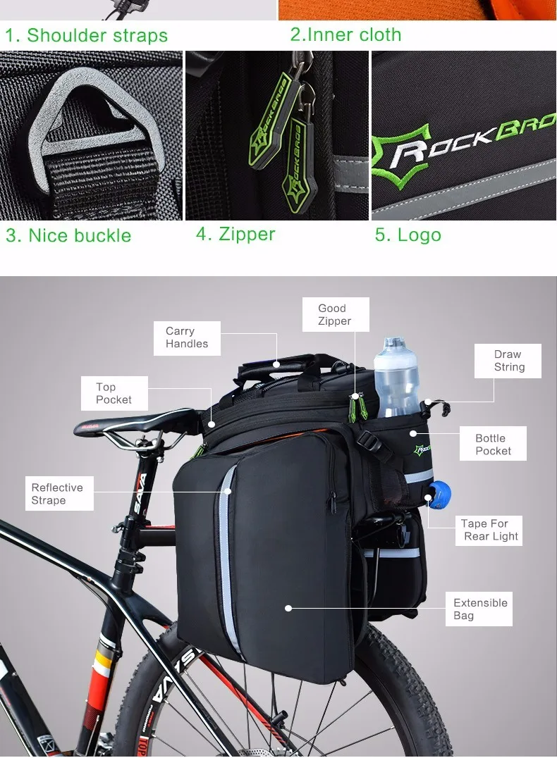 Flash Deal ROCKBROS Large Capacity Bike Seat Bag Rear Backpack Trunk Cycling Pannier Package MTB Cycle Bicicleta Bagz Bicycle Accessories 26