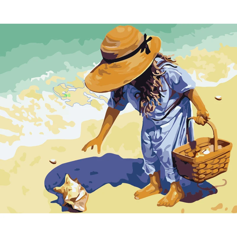 

Baby Beach Picking Shells Landscape DIY Painting By Numbers Kits Coloring Paint By Numbers Modern Wall Art Picture Gift