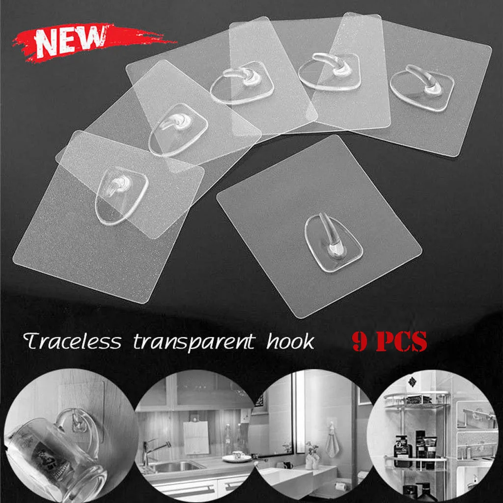 

7-15Pcs/Set Kitchen Bathroom Bedroom Seamless Self-Adhesive Hooks Anti-skid Reusable Transparent Traceless Wall Hanging Hooks
