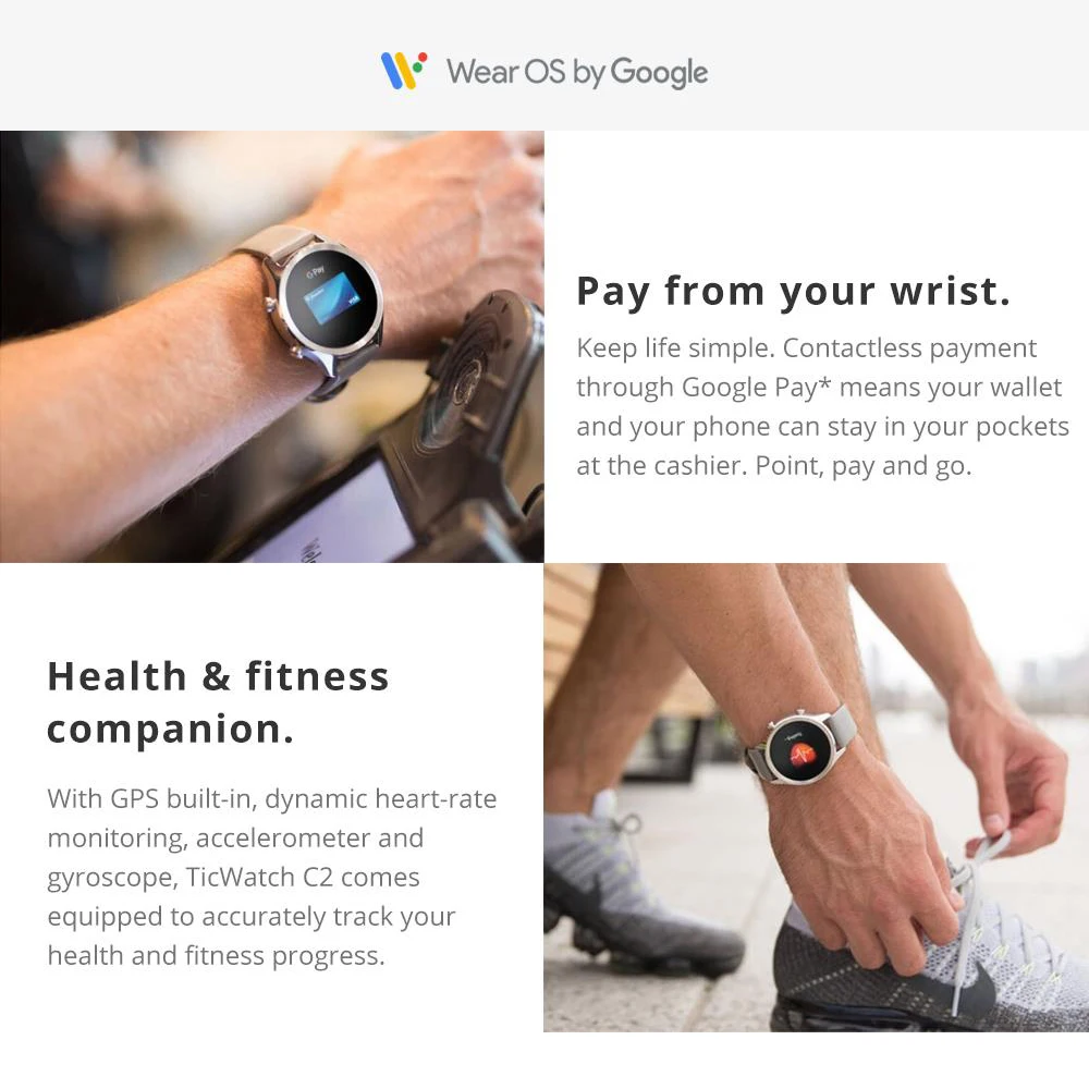 Оригинальные Ticwatch C2 умные часы Wi-Fi gps Google Pay Wear OS от Google Strava IP68 1," динамические часы для мужчин в режиме ожидания