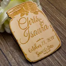 Персонализированные свадебные имя mason jar Сохранить Дата магниты, пользовательские деревянные деревенский Роза сохранить дату, вечерние сувениры подарки