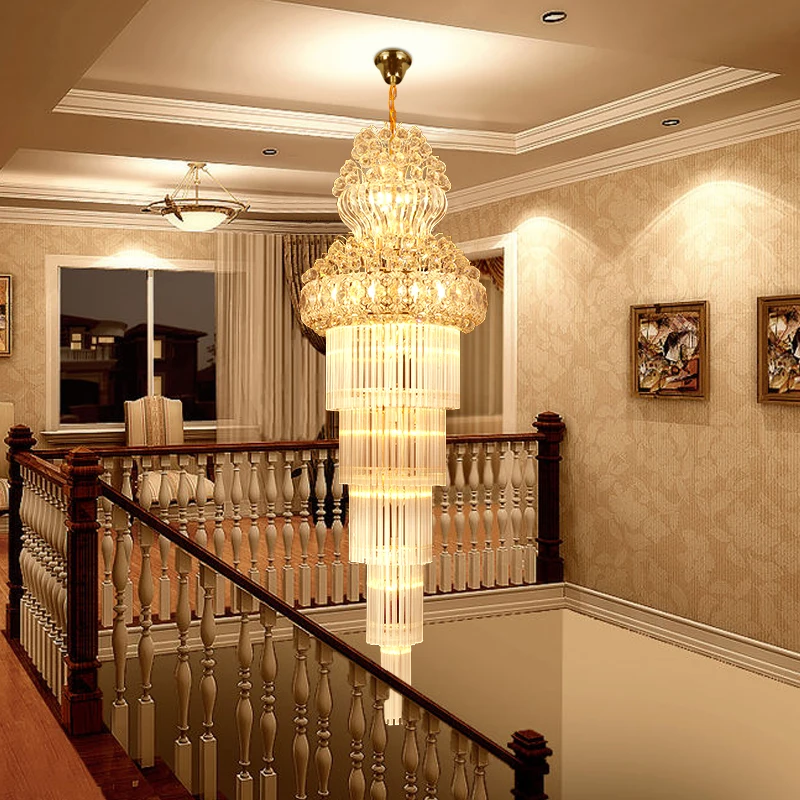 

K9 Gold Crystal Chandelier Lustre Stair Chandelier Modern Led Chandeliers Lighting fixtures Hotel Villa Lobby Aisle Engineering