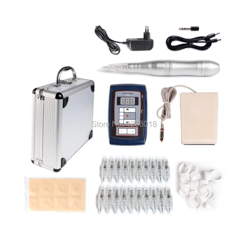 

High Quality Tattoo Machine Set - Permanent Eyebrow Makeup Pen Kit + Power Supply + 20 Needle Cartridges + Eyebrow Practice Skin