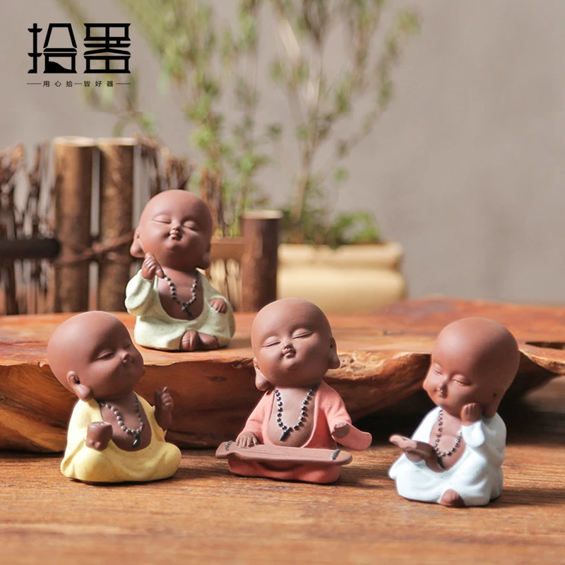 

Yixing Ceramic Purple Clay Little Monk Tea Pet Tea Set Toy Chinese Kung Fu Monk Buddha Home Furnishing Gardening Decoration Gift