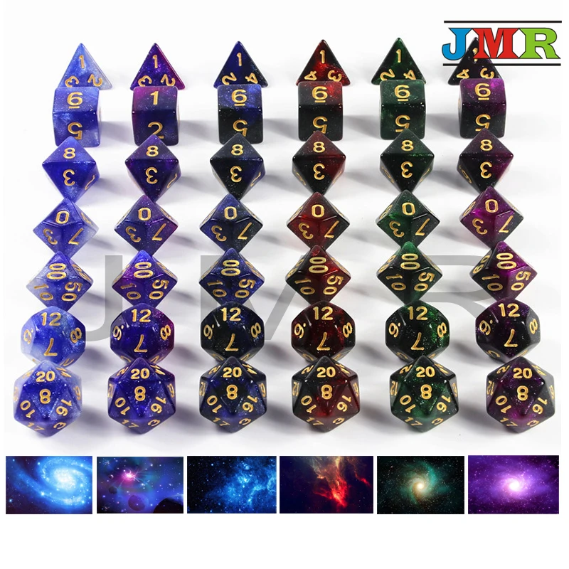 42 قطعة غالاكسي النرد 6 مجموعات 7 قطع دور اللعب منضدة ألعاب Boardgame المحمولة النرد الترفيه رجل هدية هدية الكريسماس