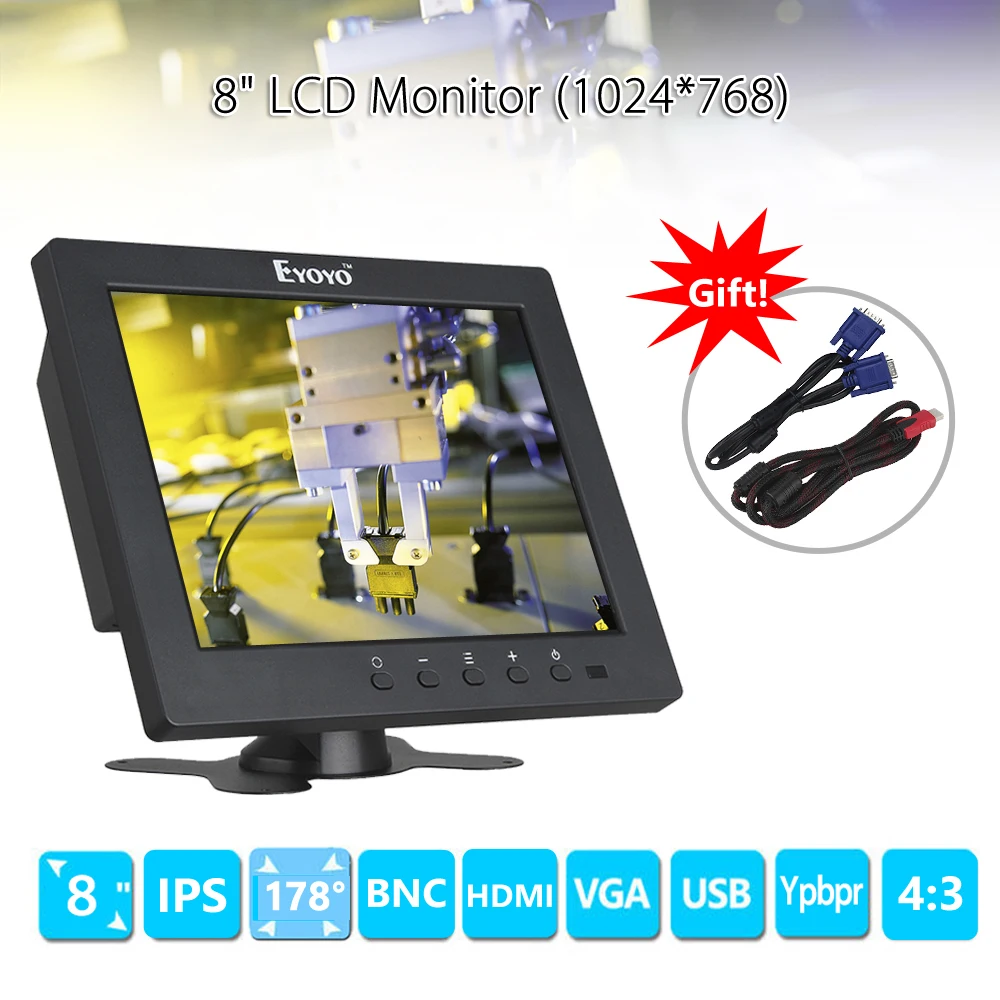

Eyoyo S801C 8 inch LCD HD Monitor Screen 1024x768 VGA BNC AV HDMl Security CCTV Monitor Ypbpr Input Display for VCD DVD PC