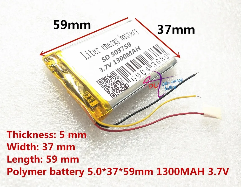 Литровая энергетическая батарея 3 линии 1300mAh литий-полимерная батарея 3,7 V 503759 навигатор MP3 gps универсальный перезаряжаемый аккумулятор 053759