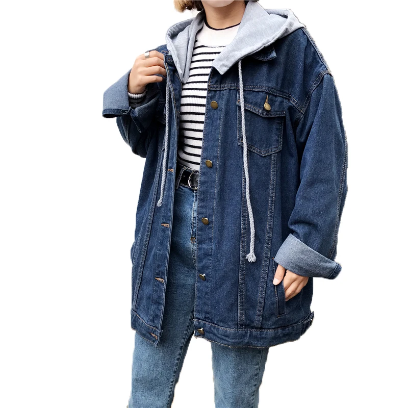 Plus size vrouwen vet mm lente herfst bf wind hooded jean jas vrouwelijke denim Koreaanse jas vrouwen tij veste femme jas vrouwen Plus size vrouwen vet mm lente herfst bf wind hooded jean jas vrouwelijke denim Koreaanse jas vrouwen tij veste femme jas vrouwen