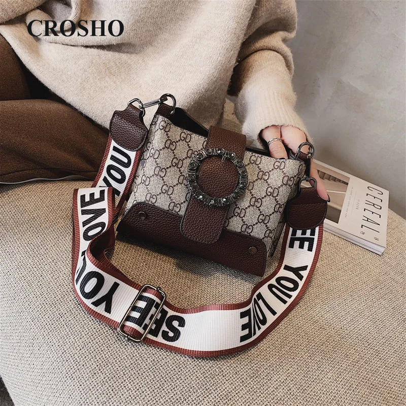 

CROSHO Shoulder bag with retro chic wide shoulder belt bucket bag Messenger Bags Letter
