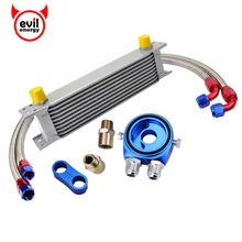 evil energy 10Row 10AN Engine Oil Cooler Kit Swivel Fuel Hose Line+AN10 Seprator Divider Clamp+Oil Adapter Filter Cooler Plate wlr universal 15 rows trust type oil cooler an10 oil sandwich plate adapter with thermostat 2pcs nylon braided hose line black