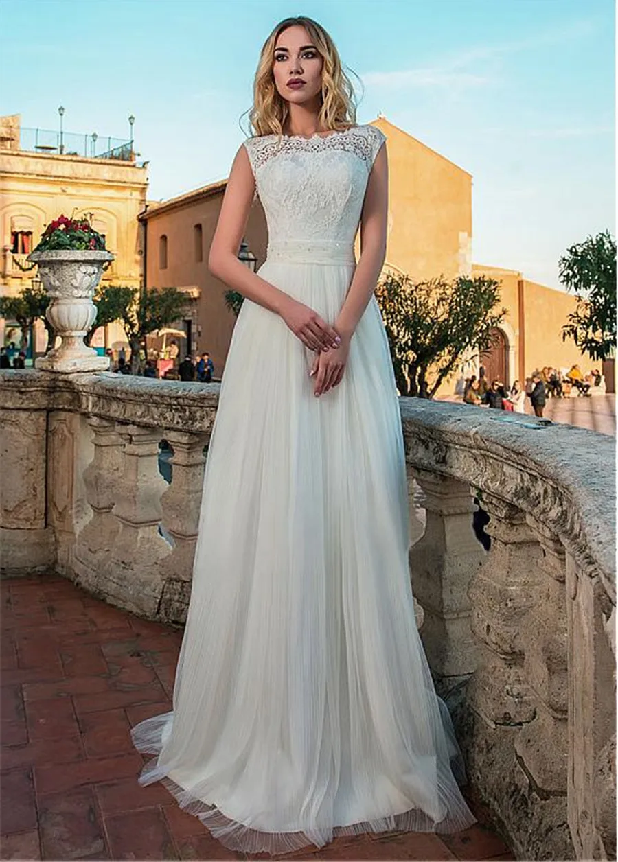 Romantic Tulle America Tulle Jewel Neckline Natural Waistline A
