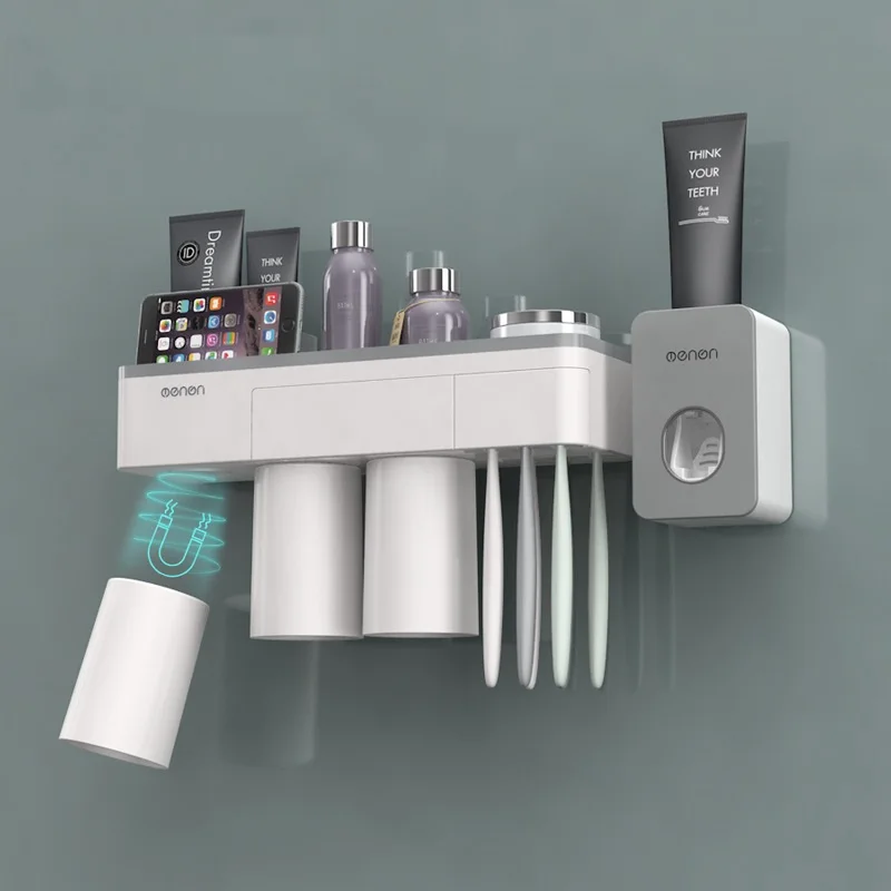 

Magnetic Adsorption Inverted Toothbrush Holder Makeup Cleanser Phone Toothpaste Bathroom Storage Wall Mount Bathroom Set