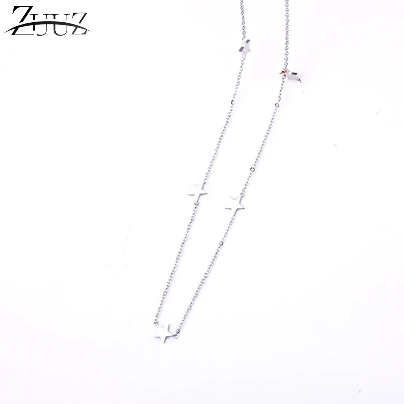 

ZUUZ chocker stainless steel silver chain choker long star necklace women best friends pendant neckless accessories jewelry