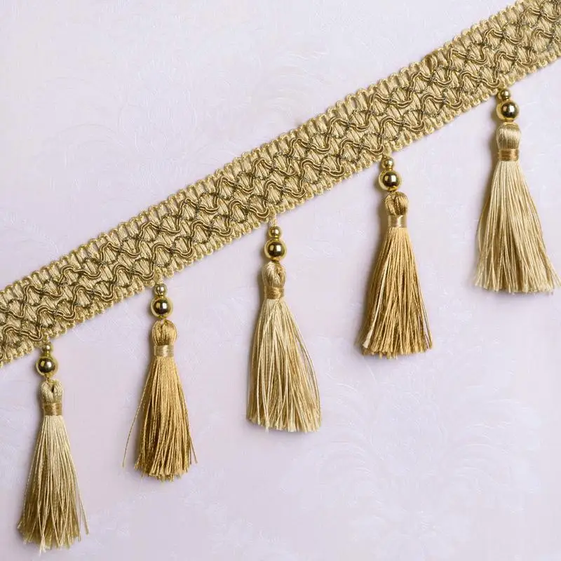 

12yards Diy Lace European Curtains Tulle Bead Ball Spike Decoration Tassel Hanging Ear Lace Trims Accessories For Sofa Wedding