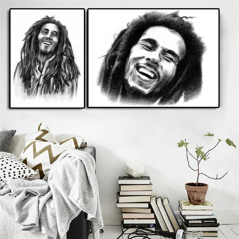 Reggae Bob Marley Hitam Putih Wallpaper Kanvas Lukisan Cetak Kamar Tidur Dekorasi Rumah Modern Dinding Seni Lukisan Cat Minyak Poster Kerangka Painting Calligraphy Aliexpress