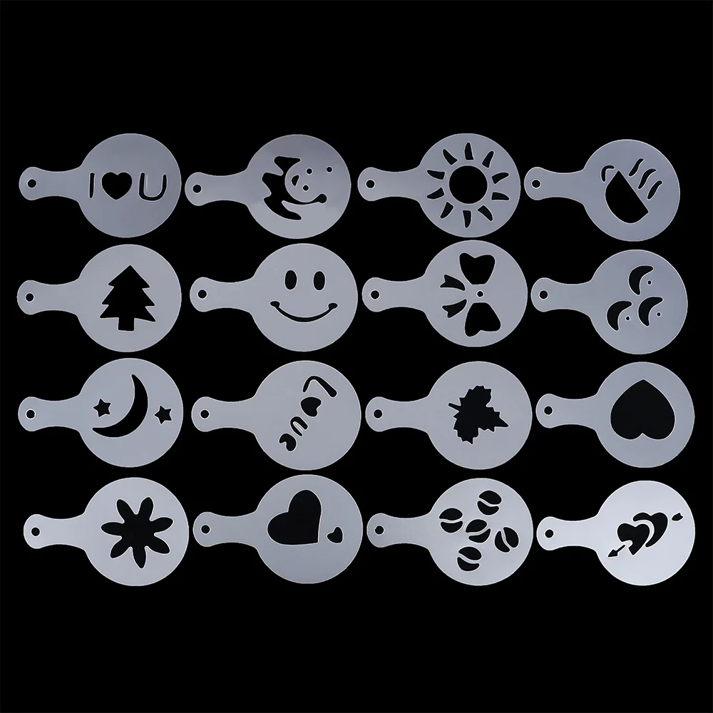 

16Pcs Coffee Latte Cappuccino Barista Art Stencils Cake Duster Templates Coffee Tools Accessories mold Tool High Quality