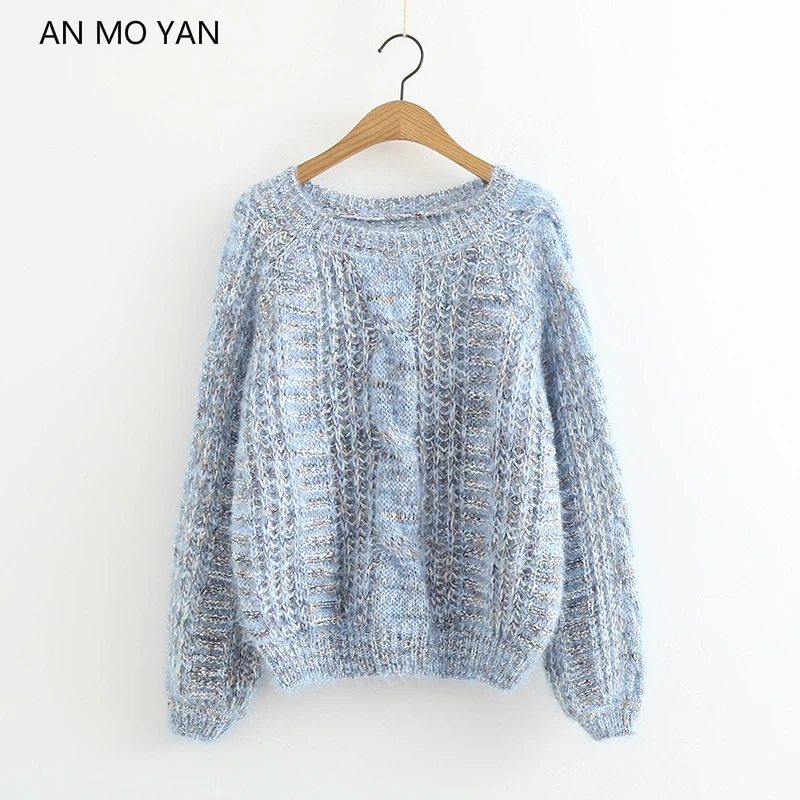 

Autumn Winter New Women's Knitted Sweater Fashion Puff Sleeve Mohair Short Female Student Clothing Office Style Female Sweaters