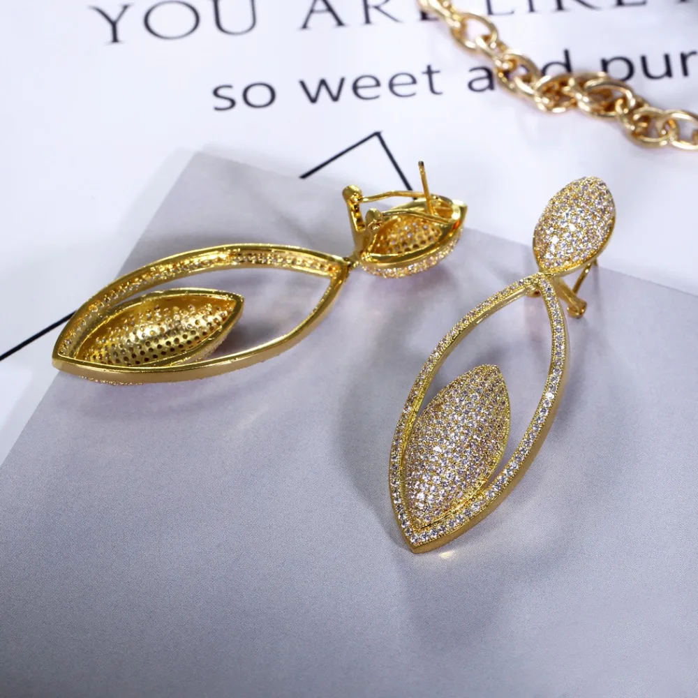 Unique Long Drop Earrings Setting wiht AAA Cubic Zirconia Stone Luxury Wedding Earrings Bridal Accessory Gifts