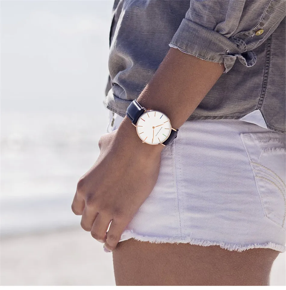 Японские кварцевые женские часы с механизмом, модные повседневные женские часы, Топ бренд, розовый ремешок из натуральной кожи, простые водонепроницаемые наручные часы 36 мм