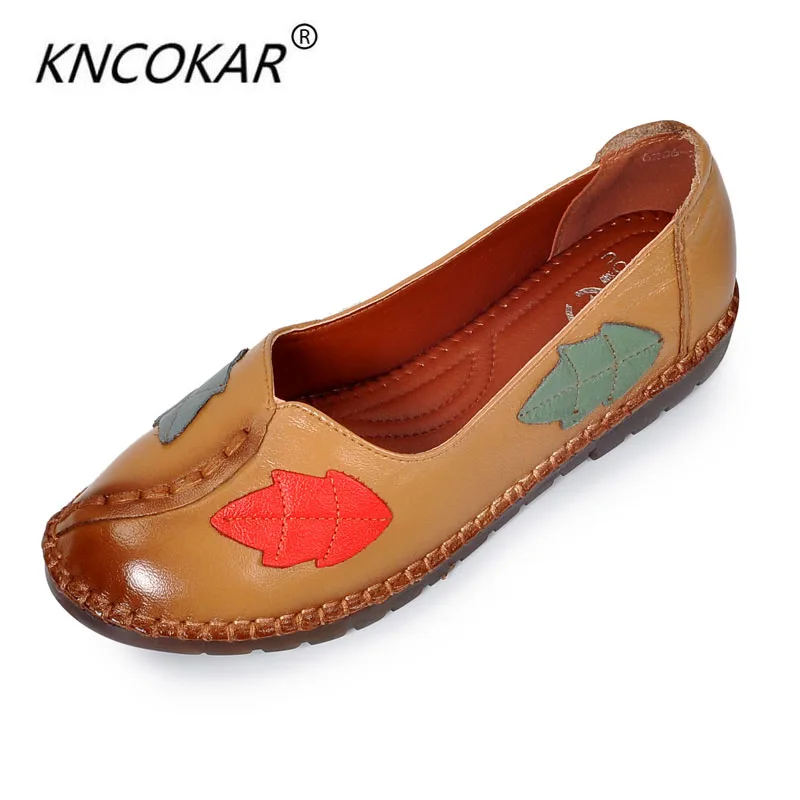 

Ethnic wind restoring ancient ways leaves leather women's shoes handmade casual round head comfortable soft bottom pregnant wome