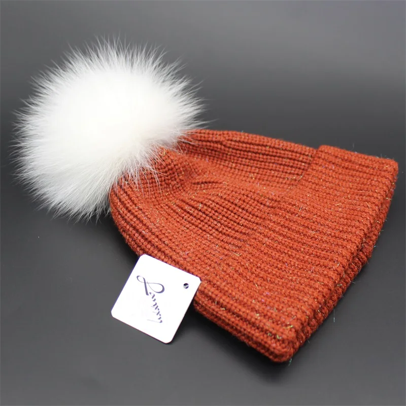 Lanxxy модный реальная белый мех лисы Шапки для Для женщин девочек зимняя шапка Помпон шапочки Skullies Gorro женские шапки