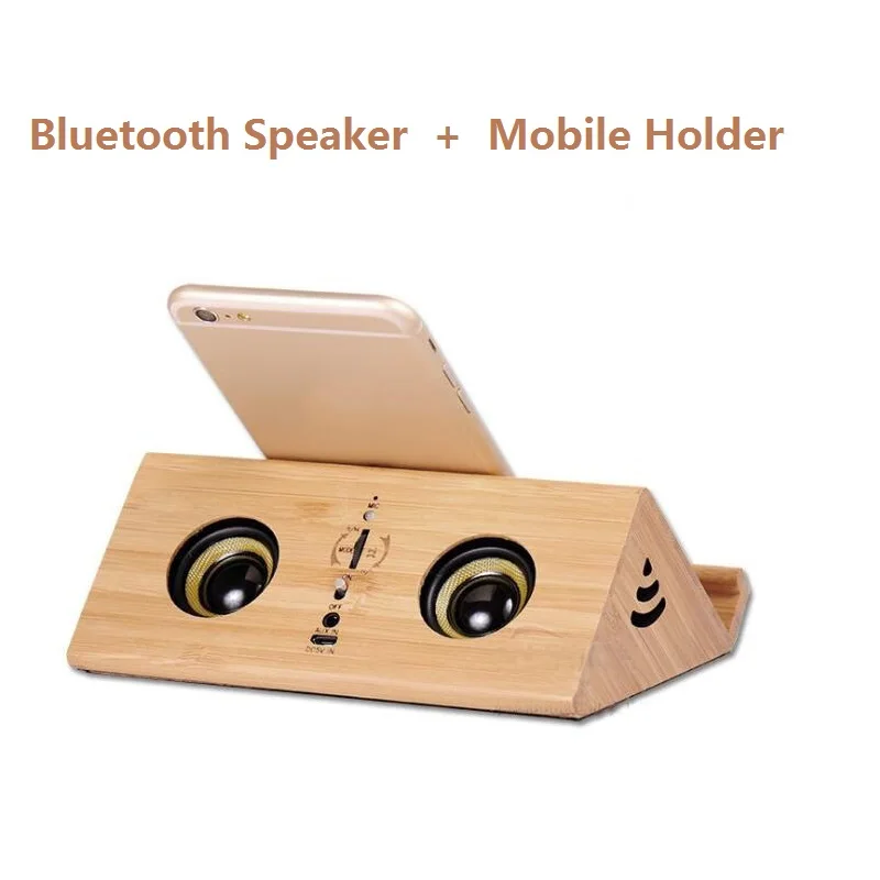 RBAYSALE Speakers Wireless Dual Horns Loudspeaker Pop Wooden Bluetooth Speaker Holder Music