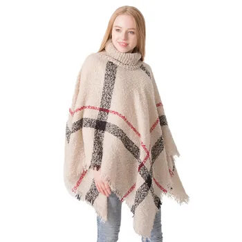 

Turtlennck Batwing sleeve Hippie Fringe Tassel Woven Poncho Womens Fall Winter Fashion striped knitted sweater Cloak shawl