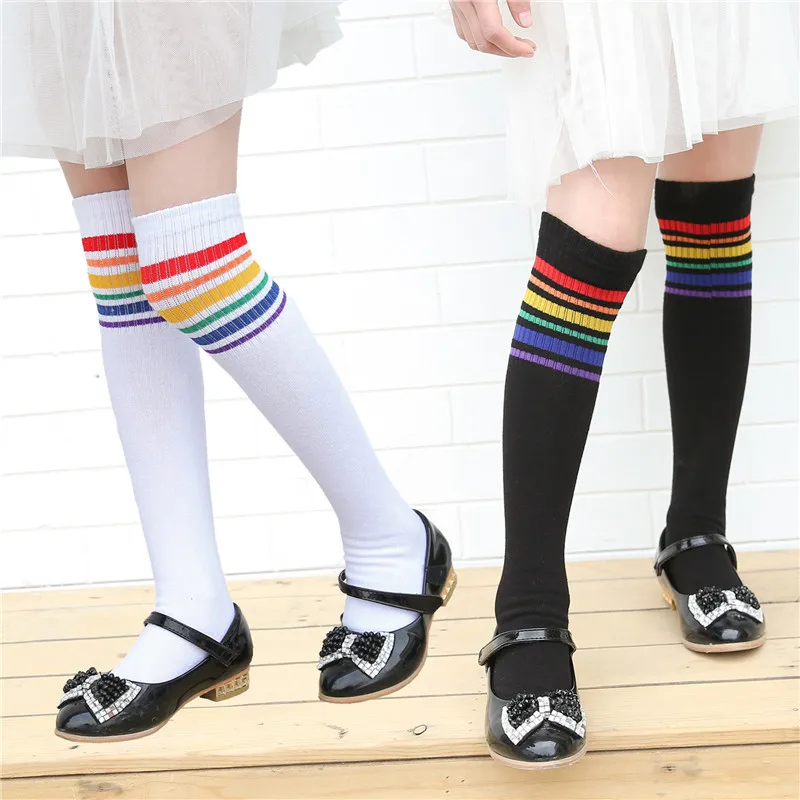 

Cotton Children's Tube Socks Girls Rainbow Over Knee for Girls Cotton Kniekousen Meisje Baby Long Calcetines Kinder