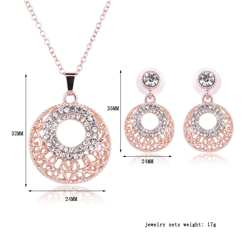 Fashion Rose Gold color Jewelry Set Delicate Round Necklace Pendant