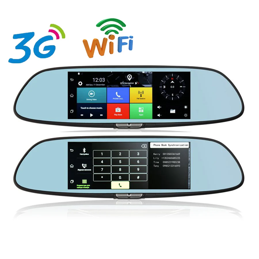 Otstrive 7 дюймов 3g WiFi Android 5 0 зеркало gps DVR FHD 1080 P Bluetooth видеорегистратор с двойным