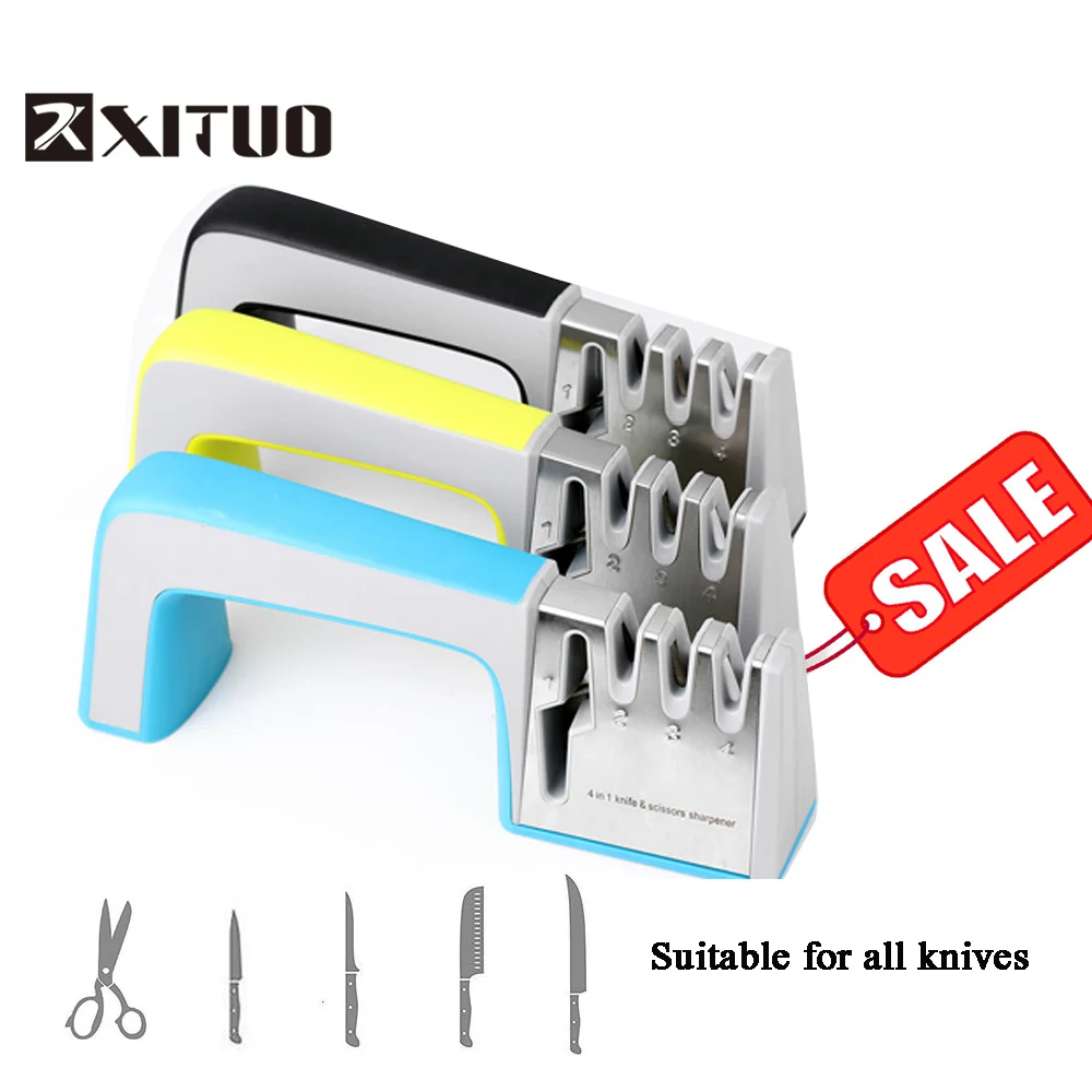 

XITUO 4 in 1 Diamond Coated & Fine Ceramic Rod Knife Knife Sharpener Shears and Scissors Sharpening System Stainless Steel Blade