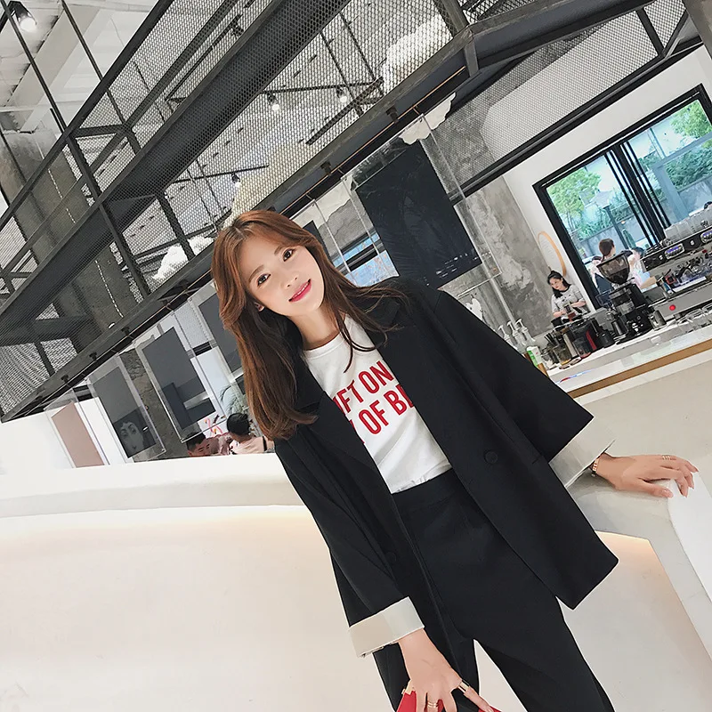 Set female 2019 spring and summer new style temperament fashion small suit simple trousers elegant leisure two-piece