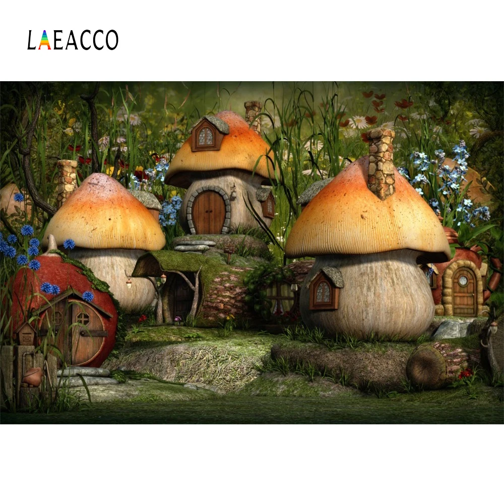 

Laeacco Mushroom Backdrops Fairytale Forest Tree House Baby Party Decor Portrait Photographic Backgrounds Photocall Photo Studio