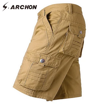 

S.ARCHON New Summer Military Tactical Shorts Loose Cotton Cargo Shorts Men Fashion Casual Work Shorts Male Trousers Plus Size