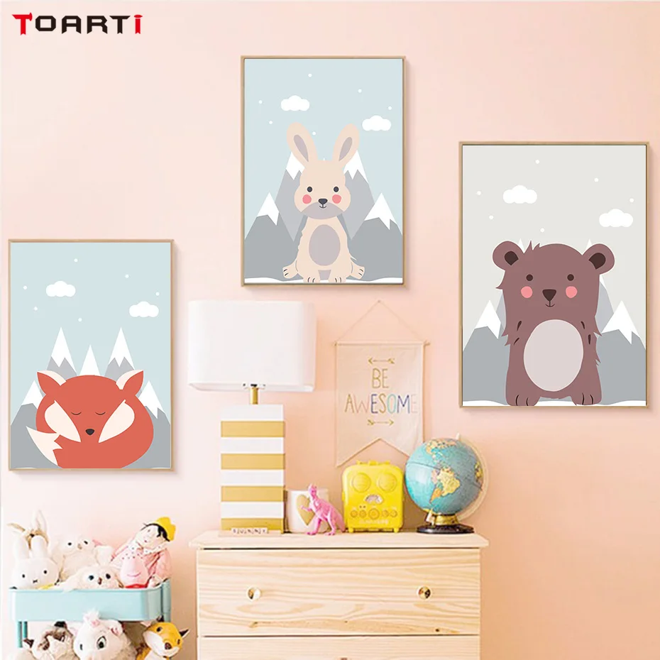 Sweet Snowberg Animals Canvas Painting Colorful Cartoon Posters&Prints Nursery Wall Picture For Living Room Decor Christmas Gift (2)