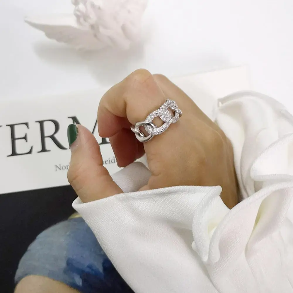 

New Hot Wave Rings for Women Ladies Solid S925 Silver Cubic Zircon Chain Design Rings Vintage Crystal Jewelry