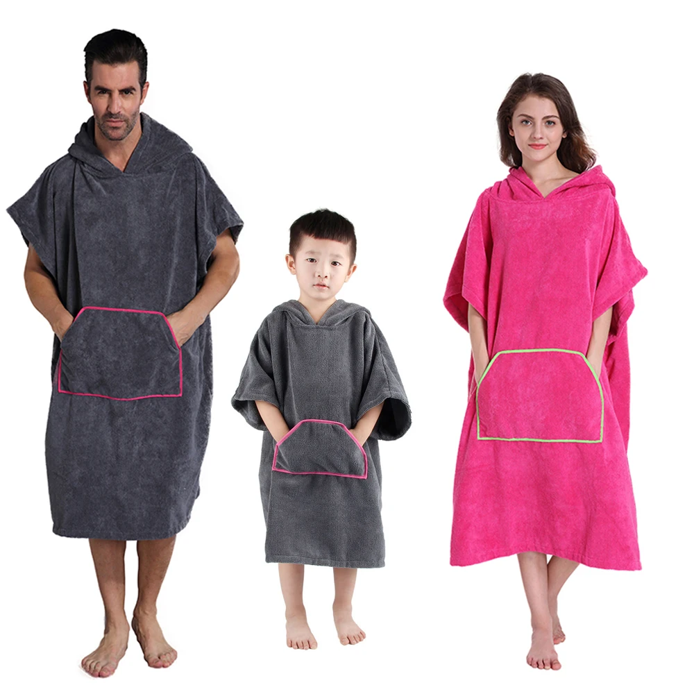 Family Changing Dress Bath Towel Hooded Poncho Bathrobe For Adult Women