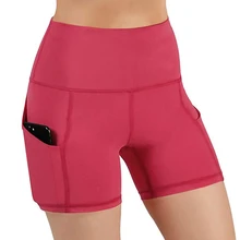 Пуш-ап шорты для йоги женские Высокая талия прикладочные облегающие шорты спортивные колготки Йога короткие брюки для бега фитнес с карманом