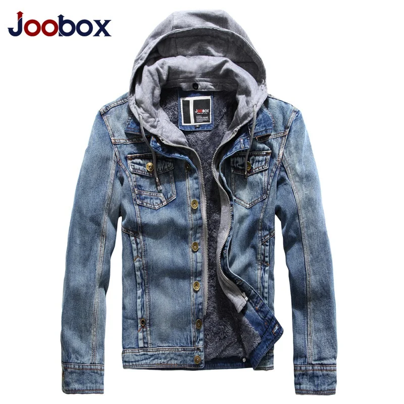 denim blue Мужской зимний костюм, куртки, пальто для мужчин, плотный бархат, повседневные джинсы, Мужская одежда, зимняя куртка, Мужская джинсовая куртка с капюшоном, джинсовая куртка - Цвет: denim blue